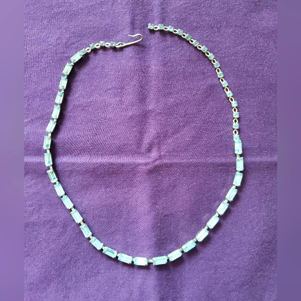 Vintage 1950’s Aqua Blue Crystal Tennis Necklace